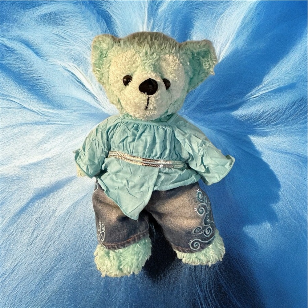 Walt Disney World Hidden Mickey Plush Bear Aqua Blue Green 16" Pre Duffy RARE